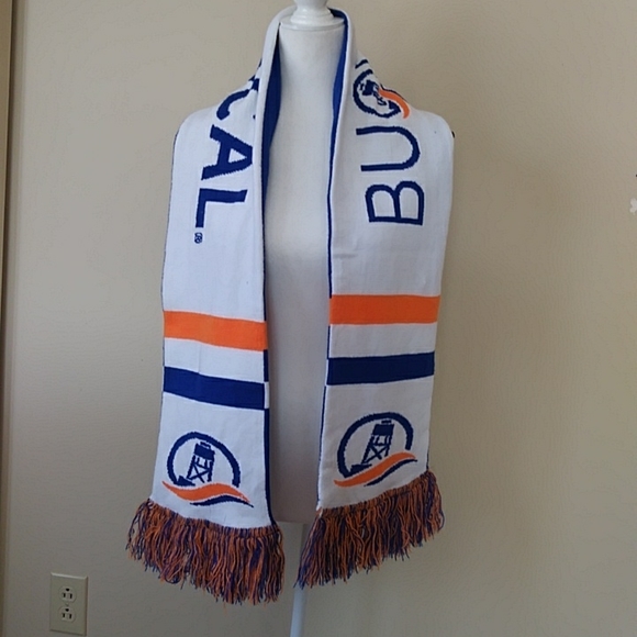 Buoy Local Reversible Fringe Scarf Blue White Orange - Picture 4 of 10